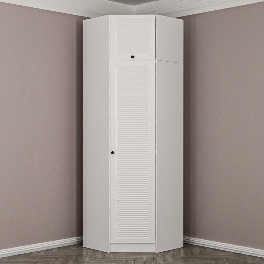 FUNZI LIVING 2305 hjrnegarderobeskab, m. 2 lger, 2 bjlestnger, 2 hylder - hvid melamin