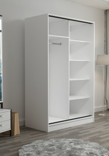 FUNZI LIVING 2306 garderobeskab, m. 2 skydelger, 1 bjlestang, 5 hylder - hvid melamin