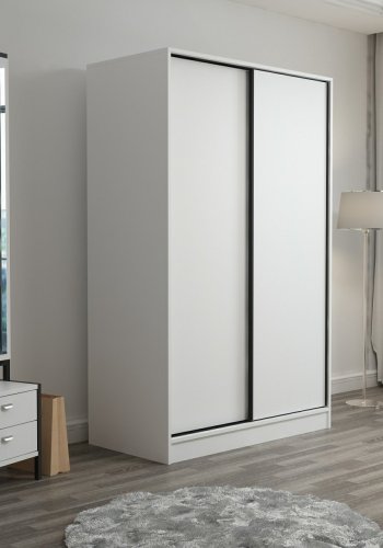 FUNZI LIVING 2307 garderobeskab, m. 2 skydelger, 1 bjlestang, 5 hylder - hvid melamin