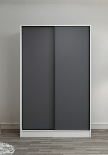 FUNZI LIVING 2308 garderobeskab, m. 2 skydelger, 1 bjlestang, 5 hylder - hvid og antracitgr