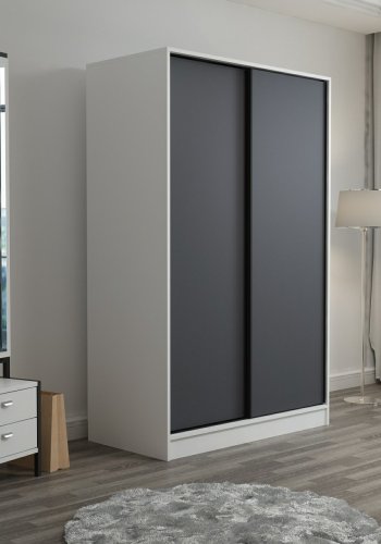 FUNZI LIVING 2308 garderobeskab, m. 2 skydelger, 1 bjlestang, 5 hylder - hvid og antracitgr