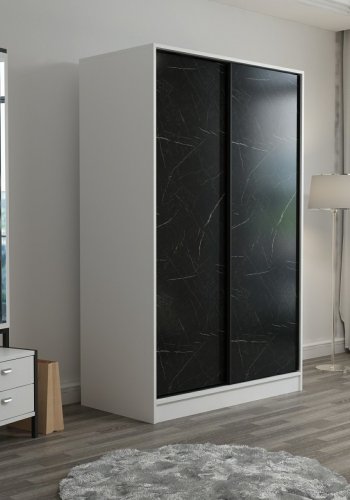 FUNZI LIVING 2312 garderobeskab, m. 2 skydelger, 1 bjlestang, 5 hylder - sten og hvid