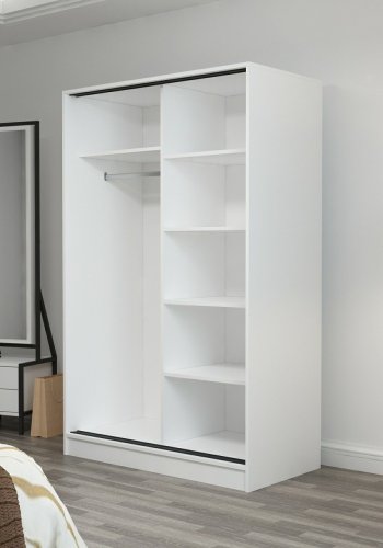 FUNZI LIVING 2312 garderobeskab, m. 2 skydelger, 1 bjlestang, 5 hylder - sten og hvid