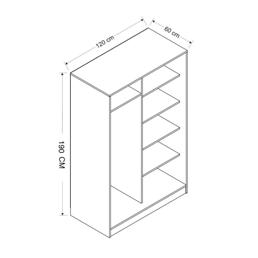 FUNZI LIVING 2312 garderobeskab, m. 2 skydelger, 1 bjlestang, 5 hylder - sten og hvid