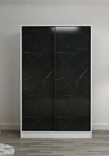 FUNZI LIVING 2313 garderobeskab, m. 2 skydelger, 1 bjlestang, 5 hylder - sten og hvid