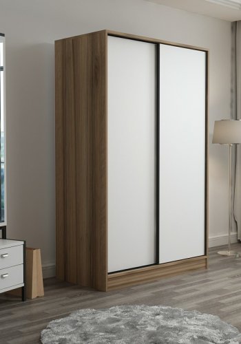 FUNZI LIVING 2314 garderobeskab, m. 2 skydelger, 1 bjlestang, 5 hylder - hvid og egefarvet