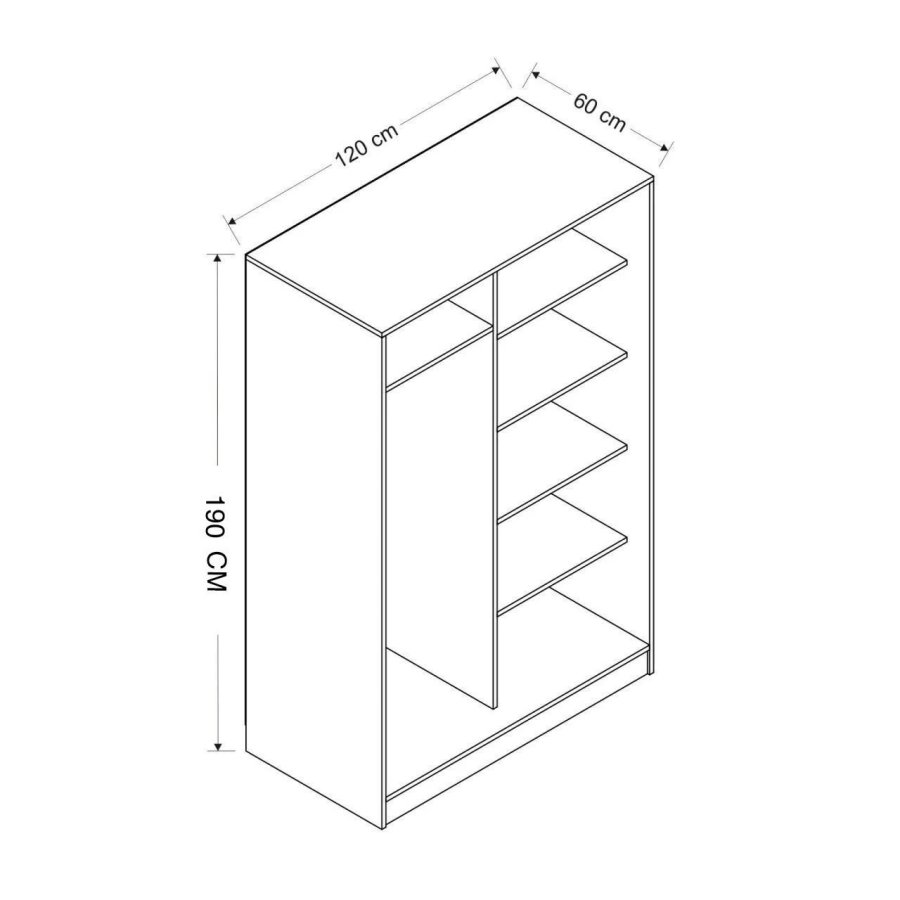 FUNZI LIVING 2314 garderobeskab, m. 2 skydelger, 1 bjlestang, 5 hylder - hvid og egefarvet