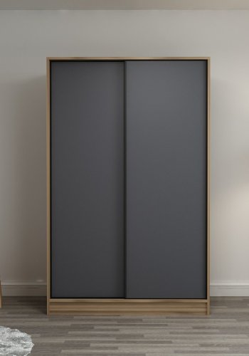 FUNZI LIVING 2316 garderobeskab, m. 2 skydelger, 1 bjlestang, 5 hylder - antracitgr og egefarvet