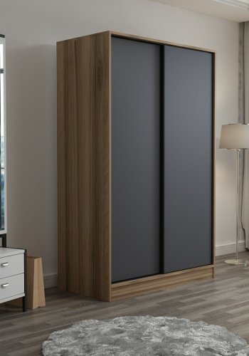 FUNZI LIVING 2317 garderobeskab, m. 2 skydelger, 1 bjlestang, 5 hylder - antracitgr og egefarvet