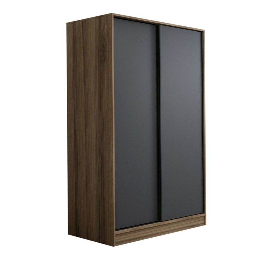 FUNZI LIVING 2317 garderobeskab, m. 2 skydelger, 1 bjlestang, 5 hylder - antracitgr og egefarvet