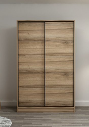 FUNZI LIVING 2318 garderobeskab, m. 2 skydelger, 1 bjlestang, 5 hylder - egefarvet melamin