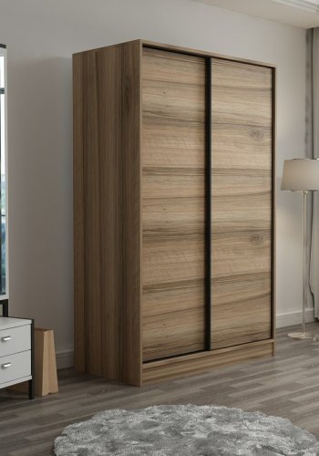 FUNZI LIVING 2318 garderobeskab, m. 2 skydelger, 1 bjlestang, 5 hylder - egefarvet melamin