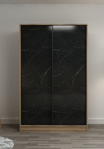 FUNZI LIVING Kales 2320 garderobeskab, m. 2 skydelger, 1 bjlestang, 5 hylder - sten og egefarvet