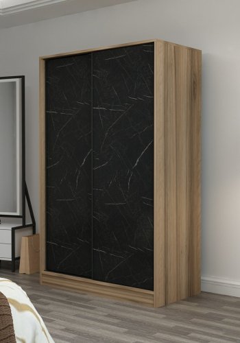 FUNZI LIVING Kales 2320 garderobeskab, m. 2 skydelger, 1 bjlestang, 5 hylder - sten og egefarvet