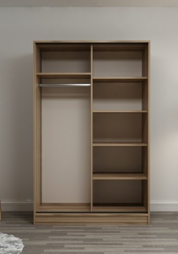 FUNZI LIVING Kales 2321 garderobeskab, m. 2 skydelger, 1 bjlestang, 5 hylder - sten og egefarvet