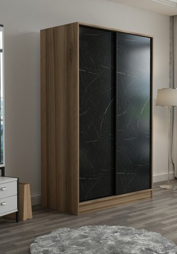 FUNZI LIVING Kales 2321 garderobeskab, m. 2 skydelger, 1 bjlestang, 5 hylder - sten og egefarvet