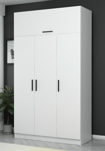 FUNZI LIVING garderobeskab 235, m. 4 lger, 1 bjlestang, 2 skuffer, 5 hylder - hvid melamin