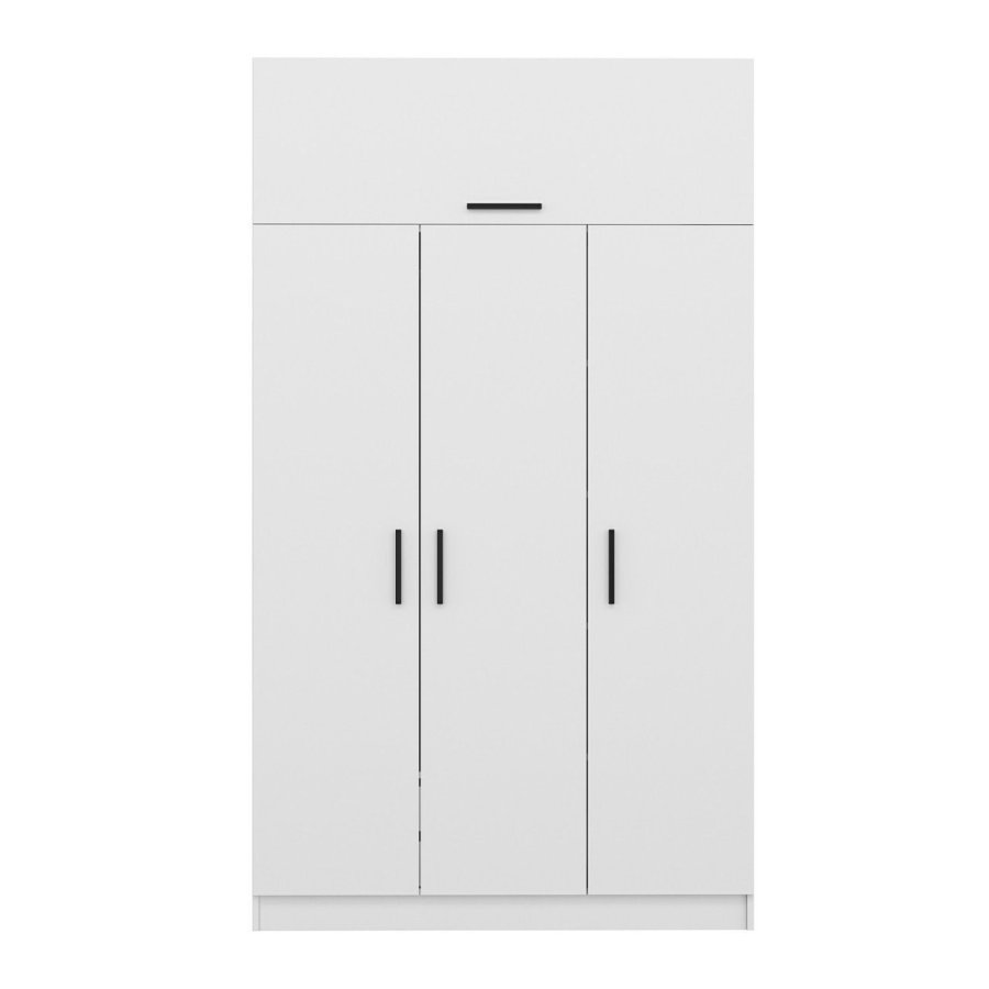 FUNZI LIVING garderobeskab 235, m. 4 lger, 1 bjlestang, 2 skuffer, 5 hylder - hvid melamin