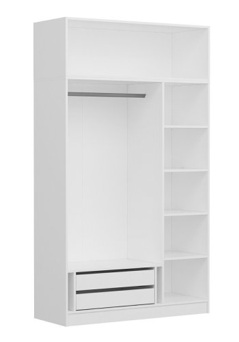 FUNZI LIVING garderobeskab 235, m. 4 lger, 1 bjlestang, 2 skuffer, 5 hylder - hvid melamin