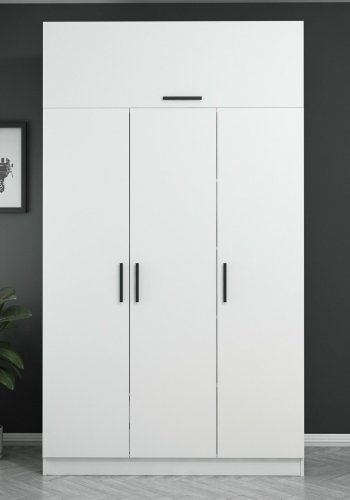 FUNZI LIVING garderobeskab 255, m. 4 lger, 1 bjlestang, 2 skuffer, 5 hylder - hvid melamin