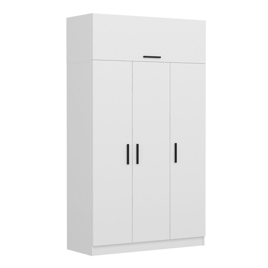 FUNZI LIVING garderobeskab 255, m. 4 lger, 1 bjlestang, 2 skuffer, 5 hylder - hvid melamin