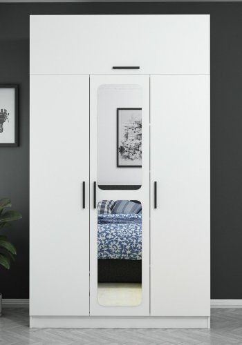 FUNZI LIVING Kapak 235 garderobeskab, m. spejl, 4 lger, 1 bjlestang, 2 skuffer, 5 hylder - hvid