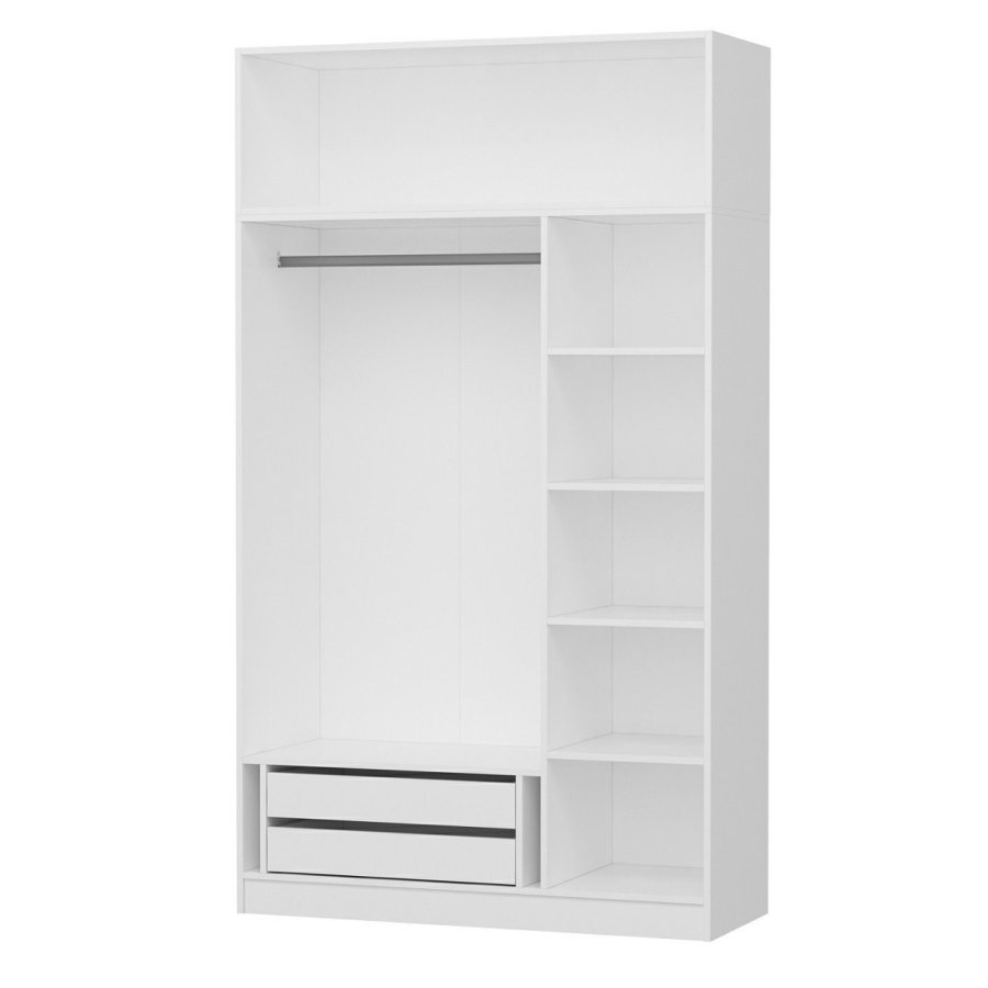 FUNZI LIVING Kapak 235 garderobeskab, m. spejl, 4 lger, 1 bjlestang, 2 skuffer, 5 hylder - hvid