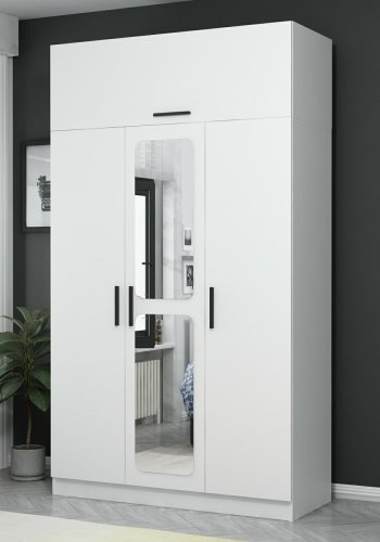 FUNZI LIVING Kapak 255 garderobeskab, m. spejl, 4 lger, 1 bjlestang, 2 skuffer, 5 hylder - hvid