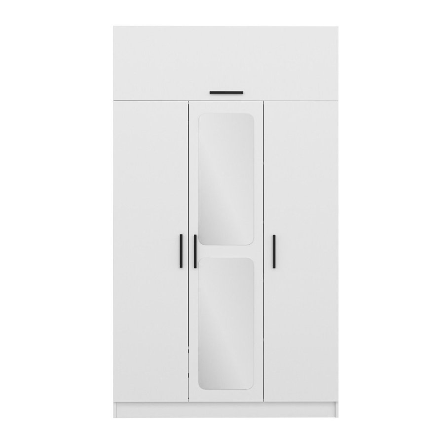 FUNZI LIVING Kapak 255 garderobeskab, m. spejl, 4 lger, 1 bjlestang, 2 skuffer, 5 hylder - hvid