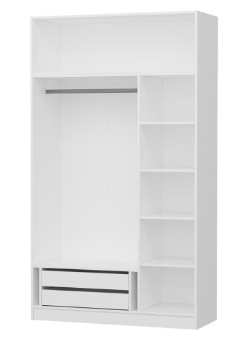 FUNZI LIVING Kapak 255 garderobeskab, m. spejl, 4 lger, 1 bjlestang, 2 skuffer, 5 hylder - hvid