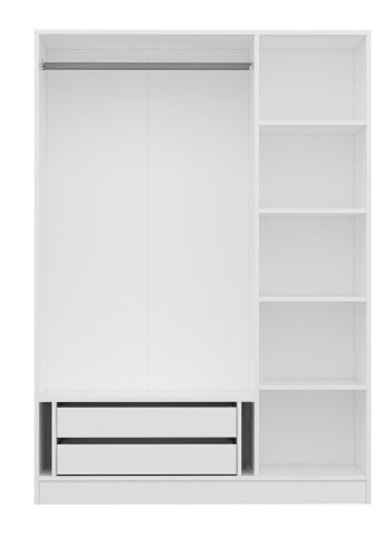 FUNZI LIVING Kapak 190 Mebran garderobeskab, spejl, 3 lger, 1 bjlestang, 2 skuffer, hylder - hvid