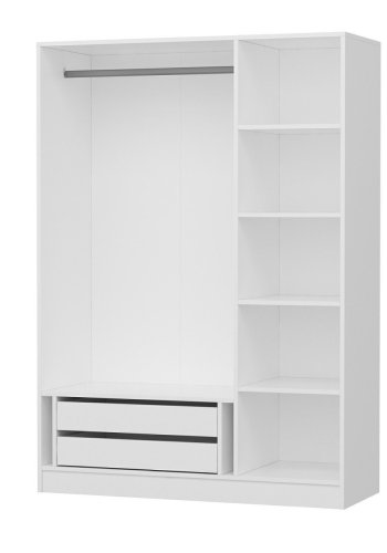 FUNZI LIVING Kapak 190 Mebran garderobeskab, spejl, 3 lger, 1 bjlestang, 2 skuffer, hylder - hvid