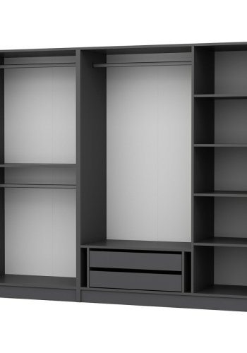 FUNZI LIVING 210 bent garderobeskab, m. 3 bjlestnger, 2 skuffer, 5 hylder - antracitgr melamin