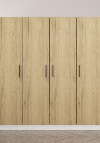 FUNZI LIVING 2701 garderobeskab, 4 lger, 1 bjlestang, 2 skuffer - hvid/valnddefarvet melamin