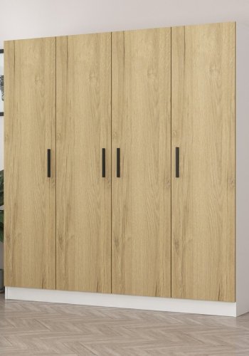 FUNZI LIVING 2701 garderobeskab, 4 lger, 1 bjlestang, 2 skuffer - hvid/valnddefarvet melamin