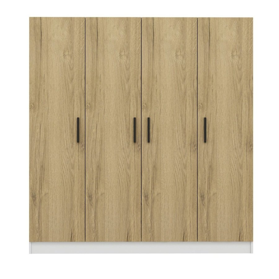 FUNZI LIVING 2701 garderobeskab, 4 lger, 1 bjlestang, 2 skuffer - hvid/valnddefarvet melamin