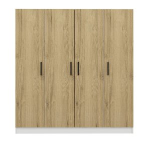 FUNZI LIVING 3858 garderobeskab, 4 lger, 1 bjlestang, 2 skuffer - hvid/valnddefarvet melamin