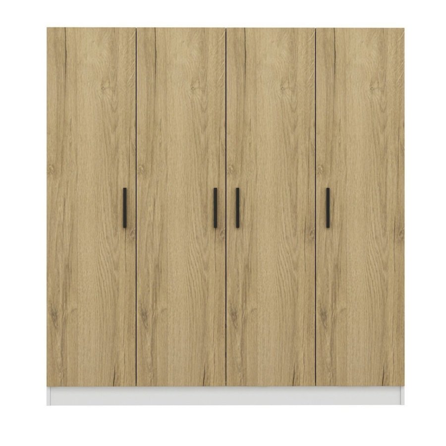 FUNZI LIVING 3858 garderobeskab, 4 lger, 1 bjlestang, 2 skuffer - hvid/valnddefarvet melamin