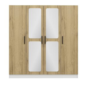 FUNZI LIVING 2711 garderobeskab, spejl, 4 lger, 1 bjlestang, 2 skuffer - hvid/natur melamin