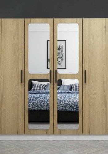 FUNZI LIVING 3868 garderobeskab, spejl, 4 lger, 1 bjlestang, 2 skuffer - hvid/natur melamin