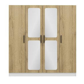 FUNZI LIVING 3868 garderobeskab, spejl, 4 lger, 1 bjlestang, 2 skuffer - hvid/natur melamin