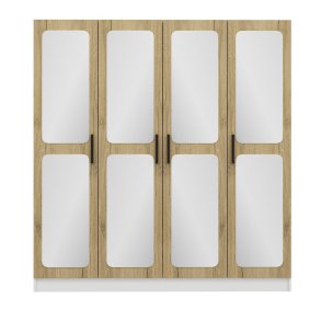 FUNZI LIVING 2712 garderobeskab, spejl, 4 lger, 1 bjlestang, 2 skuffer - hvid/natur melamin