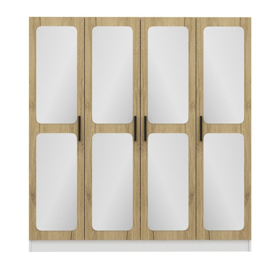 FUNZI LIVING 2712 garderobeskab, spejl, 4 lger, 1 bjlestang, 2 skuffer - hvid/natur melamin