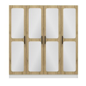 FUNZI LIVING 3869 garderobeskab, spejl, 4 lger, 1 bjlestang, 2 skuffer - hvid/natur melamin