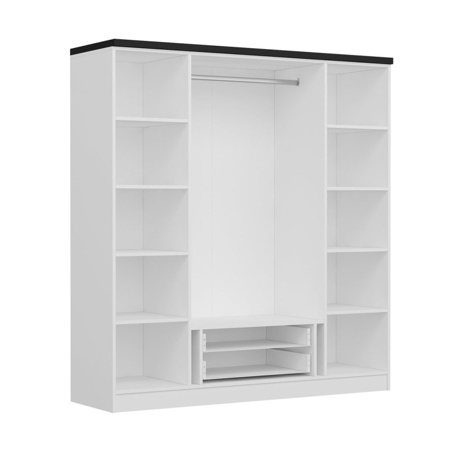 FUNZI LIVING Plus 3045 garderobeskab, 4 lger, 1 bjlestang, 2 skuffer - hvid melamin