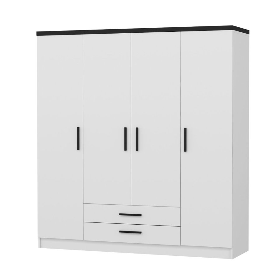 FUNZI LIVING Plus 3045 garderobeskab, 4 lger, 1 bjlestang, 2 skuffer - hvid melamin