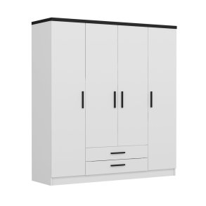 FUNZI LIVING Plus 3908 garderobeskab, 4 lger, 1 bjlestang, 2 skuffer - hvid melamin