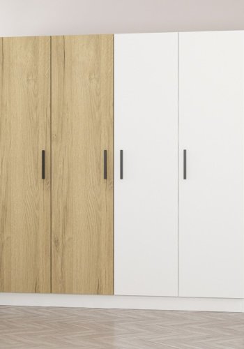 FUNZI LIVING 3109 garderobeskab, 4 lger, 1 bjlestang, 2 skuffer - hvid/natur melamin