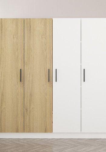 FUNZI LIVING 3954 garderobeskab, 4 lger, 1 bjlestang, 2 skuffer - hvid/natur melamin