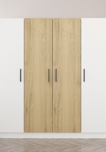 FUNZI LIVING 3954 garderobeskab, 4 lger, 1 bjlestang, 2 skuffer - hvid/natur melamin